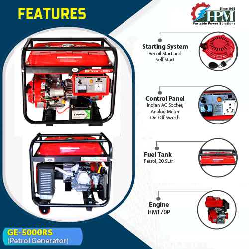 5.5 KVA Portable Generator, Model Silent GE-5000RS, Petrol Run